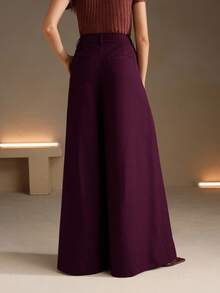 Anewsta Quần ống rộng nữ, Quần âu màu nâu cà phê, Quần ống loe rộng rãi, Phong cách thanh lịch cho mùa thu/đông - Màu Lilac Tím - Xem 2