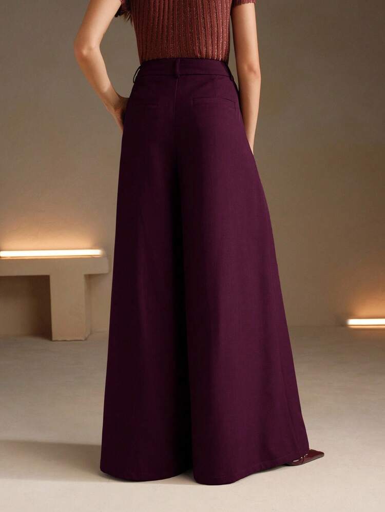 Anewsta Essential Women's Wide Leg Trousers, Coffee Brown Suit Pants, Loose Casual Flared Pants, Elegant Style For Autumn/Winter