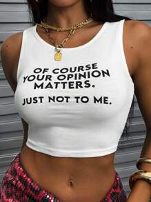 Rovax Camiseta de tirantes casual con eslogan de moda CLARO SU OPINIÓN IMPORTA PERO NO PARA MÍ - Blanco - Ver 1