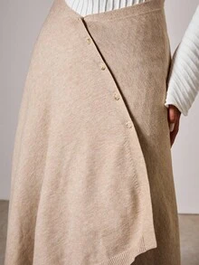 COSMINA Fashionable Commuter Solid Color Wrap Asymmetric Hem Knit Skirt In Fall/Winter