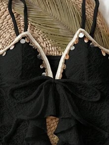Selianne Women's Vacation Shell Trim Ruffle Hem Slit Design Camisole - Black - View 6