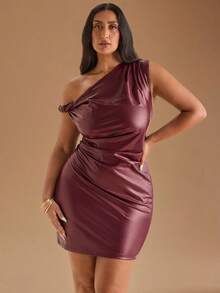 SHEIN BAE 勃艮第红亮片迷你连衣裙，性感优雅的初秋、万圣节派对装 - 酒紅色 - 查看 8