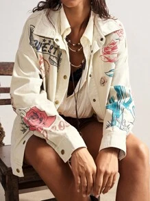 Bohemela 女士休闲纯色梭织轻薄长袖夹克西部风夹克女款印花夹克秋冬女款