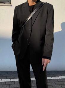 DAZY Men's Commuter Lapel Neck Long Sleeve Jacket And Pants Suit Set, Autumn Business Attire