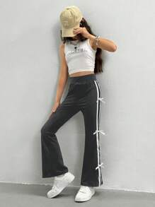 青少年女孩美式学院风休闲条纹绿色裤子 - 灰色 - 查看 5