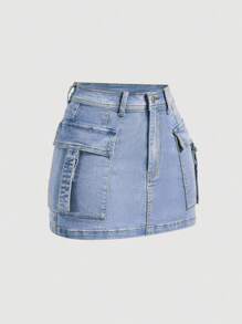 SHEIN MOD Minifalda vaquera de mujer, de moda para el verano - Azul - Ver 3