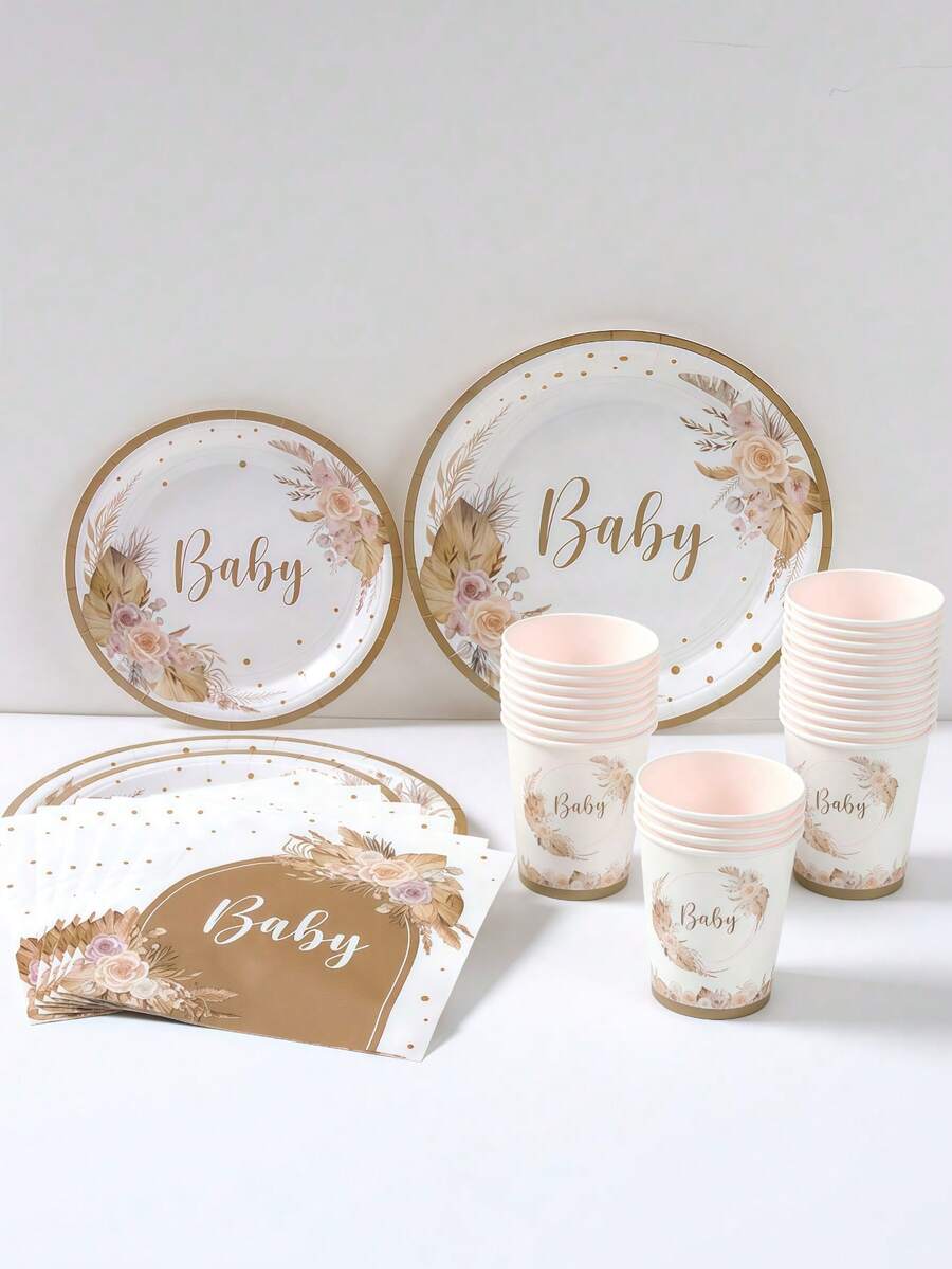 Set Peralatan Makan Sekali Pakai Tema Boho Hey Ba By, Dekorasi Pesta Selamat Datang Bayi, Piring Kertas, Serbet, Gelas, Set Peralatan Makan untuk Pesta Ulang Tahun, Pesta Menyambut Bayi, Pesta Pengungkapan Jenis Kelamin Bayi - MultiWarna - View 1