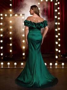 Glamrae Vestido de sirena con hombros descubiertos, escote de malla con pedrería elegante y lujoso, adecuado para bodas, eventos, fiestas, galas y ocasiones formales (con mucho bordado) - Verde - Ver 5