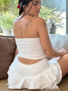 Lucia Bellido 女士双层荷叶边下摆 A 字裙 - 白色 - 查看 4