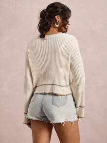 SHEIN VCAY Plus Size Women Casual Fashionable Button-Up Long Sleeve Cardigans Teacher In Fall/Winter - Beige - View 3