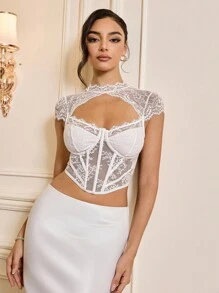 Relinas Women's Stylish Date Party Valentine's Day Lace Hollow Corset Top For Holiday Party Clothes