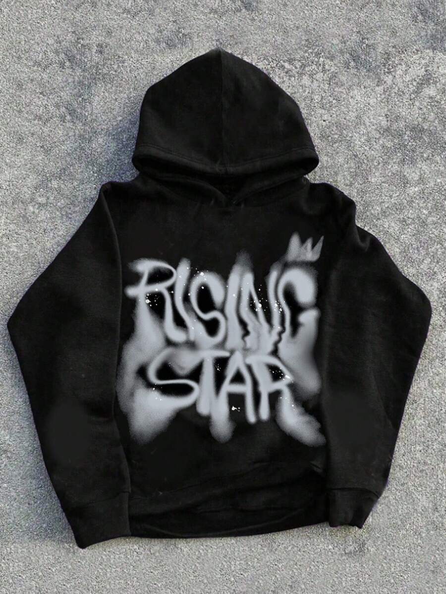 SHEIN Bolty Tween Boy Casual Graffiti Handpainted English Letter Sports Street Style Y2K Loose Fit Thick Hoodie Sweatshirt, Suitable For Autumn/Winter Fall