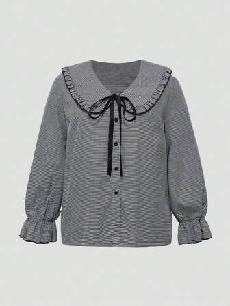 Kawaii Plus Size Women Casual Cute Floral Peter Pan Collar Blouse