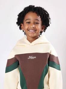 SUMWON 运动拼色连帽衫，带中央口袋，儿童休闲套头衫，秋冬舒适保暖街头时尚青少年日常穿着 - 彩色 - 查看 3