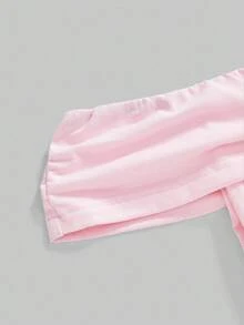 ROMWE Grunge Punk Grunge Y2K Subculture Leopard Print Hem Slit Off Shoulder T-Shirt For Women, Versatile & Practical, Pink - Pink - View 3