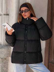 EURMUSE Damen, Winter, Schnee, Leichtgewicht, Warmhalten, Winterbeschichtet, Regular Fit, Regular Länge, Reißverschluss Pufferjacke Schwarze Pufferjacke Damen Damen Winterjacken Oversized Pufferjacke Winterjacke Damen - Schwarz - Übersicht 5