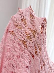Elenzga Suéter de punto de manga larga con hombros descubiertos, cordones y calado, talla grande - Rosa - Ver 7