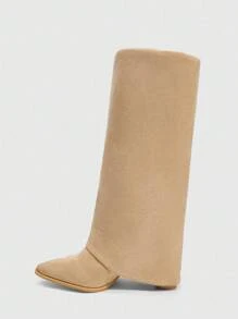 Daringsoles Botas occidentales de tacón grueso con punta puntiaguda y flecos para mujer, botas altas de ajuste ceñido - Camel - Ver 11