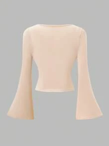 3pcs/Set Teen Girl Casual All-Match Versatile Daily Wear Tight Fitting Short Flare Sleeve Crop Top Chic Outfits For Autumn/Winter Fall