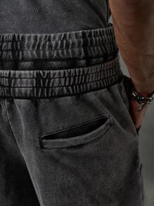 NEON BLANC Men's Fashion Street Embroidered Wide Leg Shorts - Black - View 5