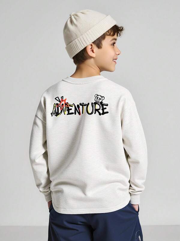 JNSQ Sweat-shirt-shirt col rond manches longues pour pré-adolescent, imprimé de lettres drôles à l'arrière, convient pour le port quotidien en automne/hiver, les activités extérieures, les vacances, le streetwear, les fêtes et les tenues décontractées