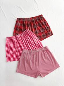 Lowkey Lull 3件套格子女士睡裤套装 - 紅色 - 查看 5