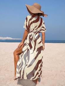 Swim Vcay Dam Sommarsemester Zebra Mönstrad Mesh Lång Kimonokofta - Multifärgad - Visa 2