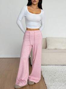 SHEIN EZwear Casual Fashion Versatile Minimalist Loose Drawstring Wide Leg Sweatpants For Women,Fall Women Clothes