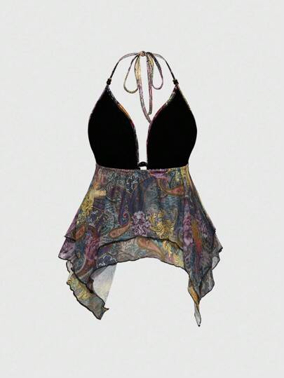 Goth Débardeur asymétrique à imprimé cachemire rétro hippie western grande taille