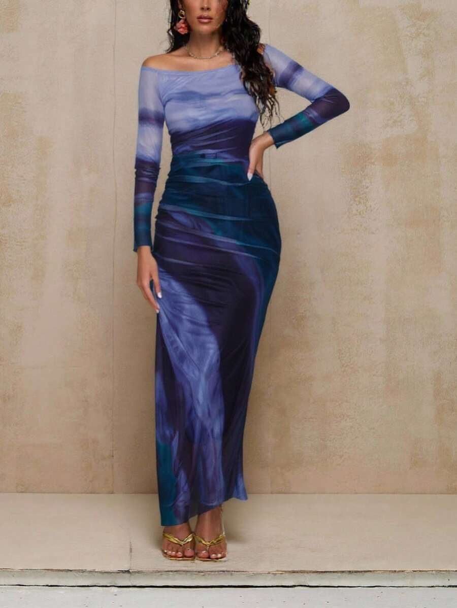 Chiquease Đầm Maxi Ôm Body Hở Vai, Chất Liệu Lưới Co Giãn Cao, Thiết Kế Định Vị Cho Nữ, Thanh Lịch Cho Các Buổi Hẹn Hò, Tiệc Tùng, Phong Cách Đường Phố, Chụp Ảnh Ngoài Vườn, Kỳ Nghỉ - Rửa tối - Xem 1
