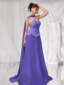 Coutiva Váy dạ hội sang trọng đính ngọc trai giả jacquard thanh lịch cao cấp dành cho nữ, phù hợp cho các sự kiện trang trọng và dạ tiệc - Màu tím  Violet - Xem 5