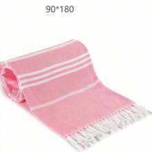 SHEIN 1pc Classic Series Durable Non-Shrink Turkish Tassel Beach Towel, Available In Multiple Sizes, Sand-Resistant, Quick-Drying, Lightweight, Suitable For Beach, SPA, Travel, Stripe Sports Towel - Hot Pink - View 8