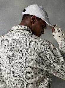 NEON BLANC Men's Long Sleeve Halloween Snake Skeleton Print Zip-Up Casual Jacket, Fall, Winter - Beige - View 4