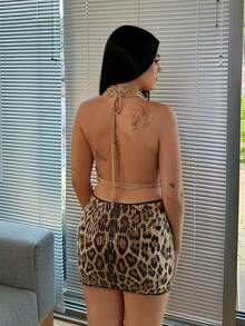 Lucia Bellido Váy bó sát mini họa tiết da báo bóng cho nữ - Màu Tím - Xem 2