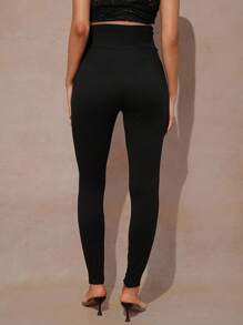 MaterniChic Autumn And Winter Maternity Fashion Silver Foil Mesh Patchwork Leggings - Black - View 2