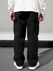 Manfinity EMRG Men Casual Bat Print Straight Leg Cargo Pants Men Black Cargo Pants With Bat Graphic Black Graphic Sweatpants Men Streetwear Cargo Pants Bat Print Pants Men Graphic Pants Halloween - Black - View 2