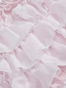 ROMWE Kawaii 大码女式荷叶边层叠短裤，夏季，情人节 - 淺粉色 - 查看 5