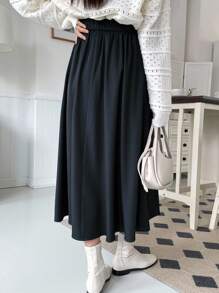 DAZY Women's Solid Color High Waist Pleated Casual Maxi Skirt Fall