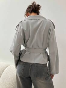 Aloruh 女士优雅休闲通勤复古风衣，初秋 - 卡其色 - 查看 3