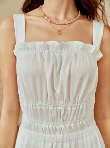 SHEIN Clasi Women's Fashionable & Elegant Castle Print Linen Fabric Jumpsuit With Side Seam Stitching And Hollow-Out Design