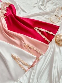 SilkySpell Bộ 3 váy ngủ khoét sâu gợi cảm cho nữ, chất liệu satin thanh lịch kết hợp nhiều màu sắc, ren thêu, phù hợp mặc trong mọi mùa như đồ ngủ hoặc đồ mặc ngoài - Nhiều màu - Xem 5