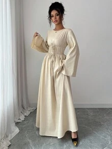 Siren Gaze Váy bó eo tối giản màu trơn dành cho nữ, mặc hàng ngày - Màu be - Xem 5