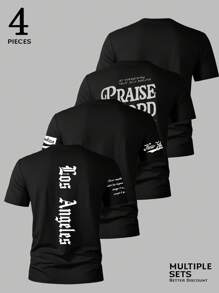 Manfinity LEGND 4 件男士休闲宽松日常百搭短袖 T 恤