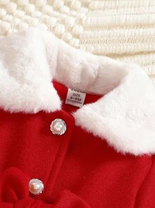 Souflis Souflis Baby Girls' Color Blocking Lapel Bow Decor Long Sleeve Warm Jacket - Red - View 9