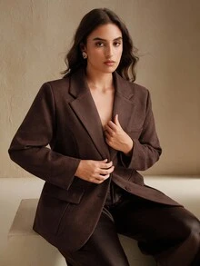 Anewsta بليزر نسائي طويل الأكمام من الجلد المدبوغ مع بطانة من الفليس، متعدد الجيوب، بتصميم أنيق وأنيق للأعمال والمناسبات الرسمية، مقاسات كبيرة