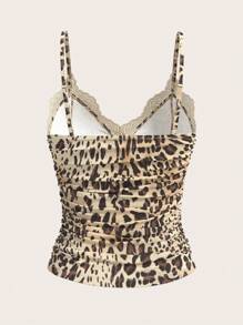 SHEIN ICON Summer Cheetah Leopard Print Contrast Lace Camisole Top