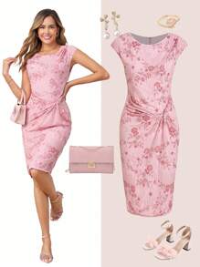 Gownix Women's Elegant Slim Fit Sequin Embellished Stretch Dress, Pink, Summer  Fall Clothes Gorgeous Dress Dresses For Women Party - Pink - View 1