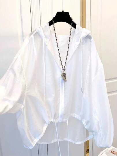 INAWLY 女式休闲纯色拉链连帽轻便夹克