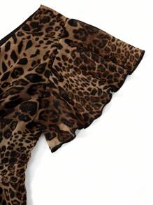 Ellevyn 女式豹纹性感长款连体衣，优雅雪纺豹纹透明连体裤 - 咖啡棕 - 查看 10