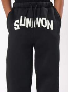 SUMWON Quần nỉ thể thao thoải mái cho trẻ em Quần kiểu quần chạy bộ mùa đông thu đông thường ngày cạp chun có dây rút Túi quần áo thể thao cho trẻ em - màu đen - Xem 5